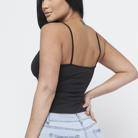 NEW SOLID BLACK SPAGHETTI STRAP BODYSUIT - Picture 3 of 3